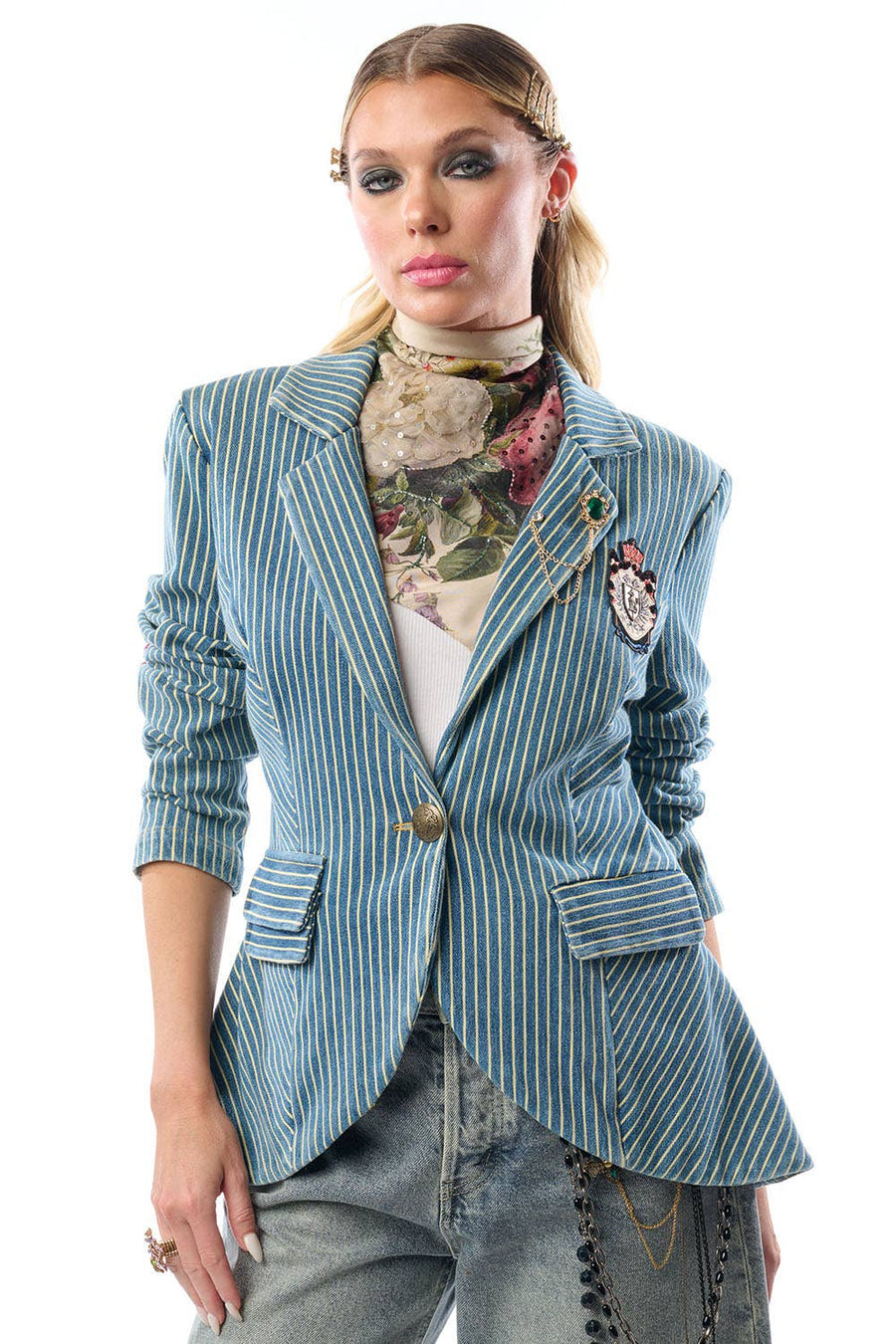 Adela Stripe Denim Blazer