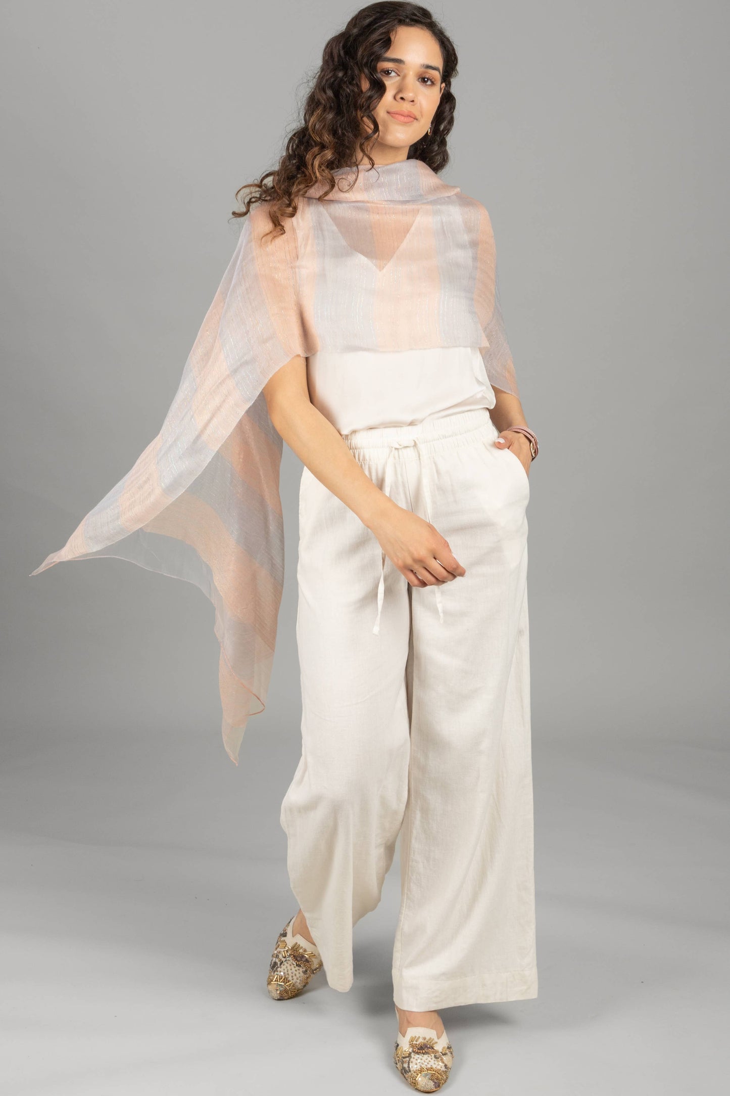 Silk Wool Shimmering Striped Scarf