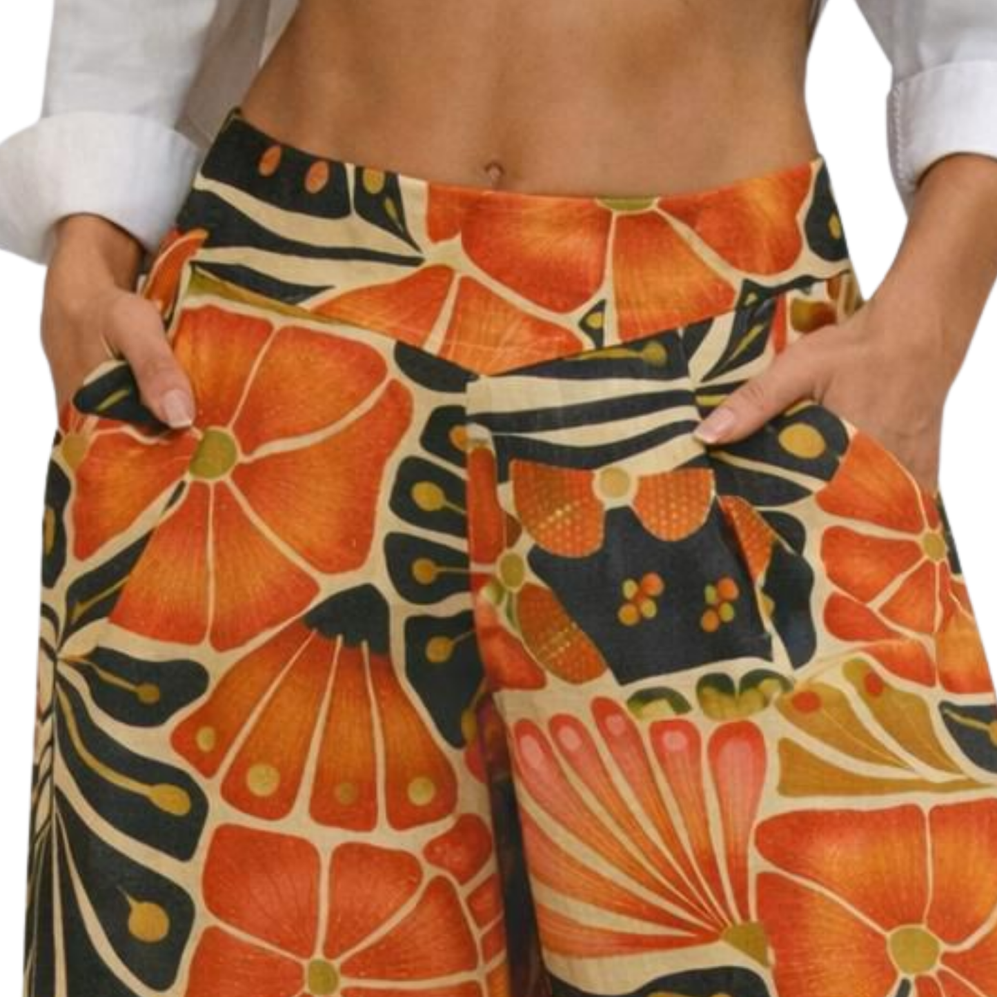 Rachel Linen Palazzo Pants – Flat Front – Artist Prints