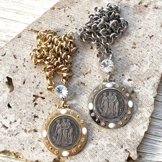 Three graces coin necklace Greece women friend sister gift