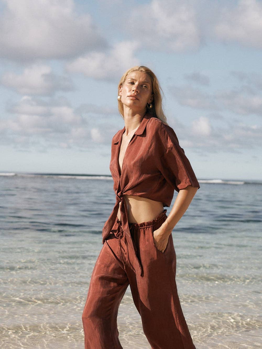 Lucid Flow Tie Pants - Burgundy
