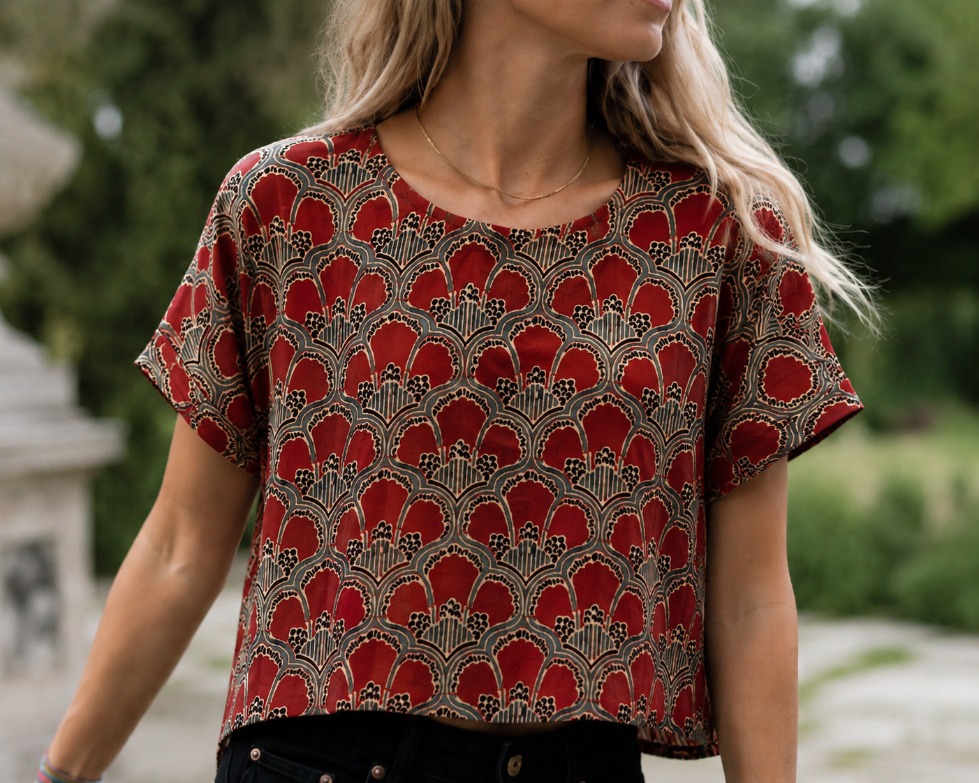 Modal Silk Crop Top ~ Red Lotus