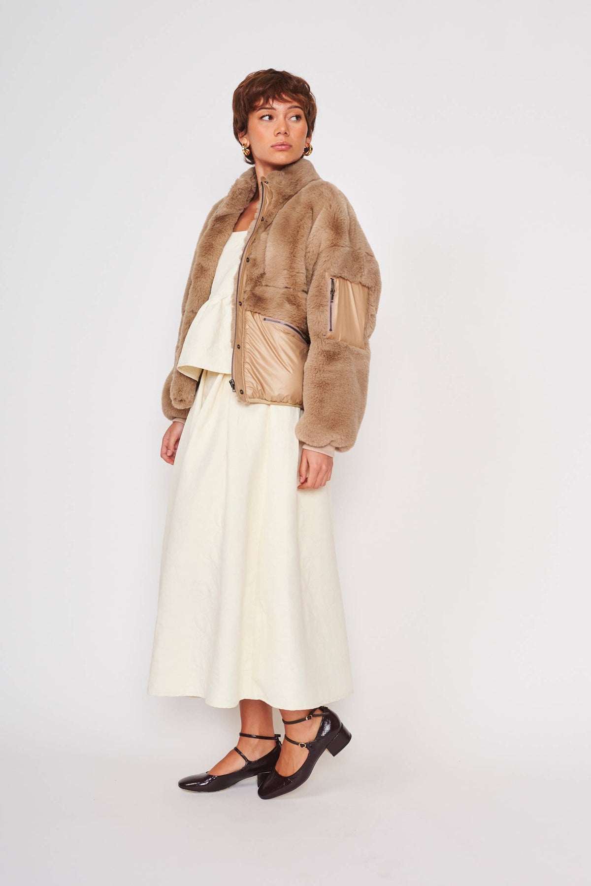 LUCIEN FAUX FUR TAUPE OUTER WEAR JACKET