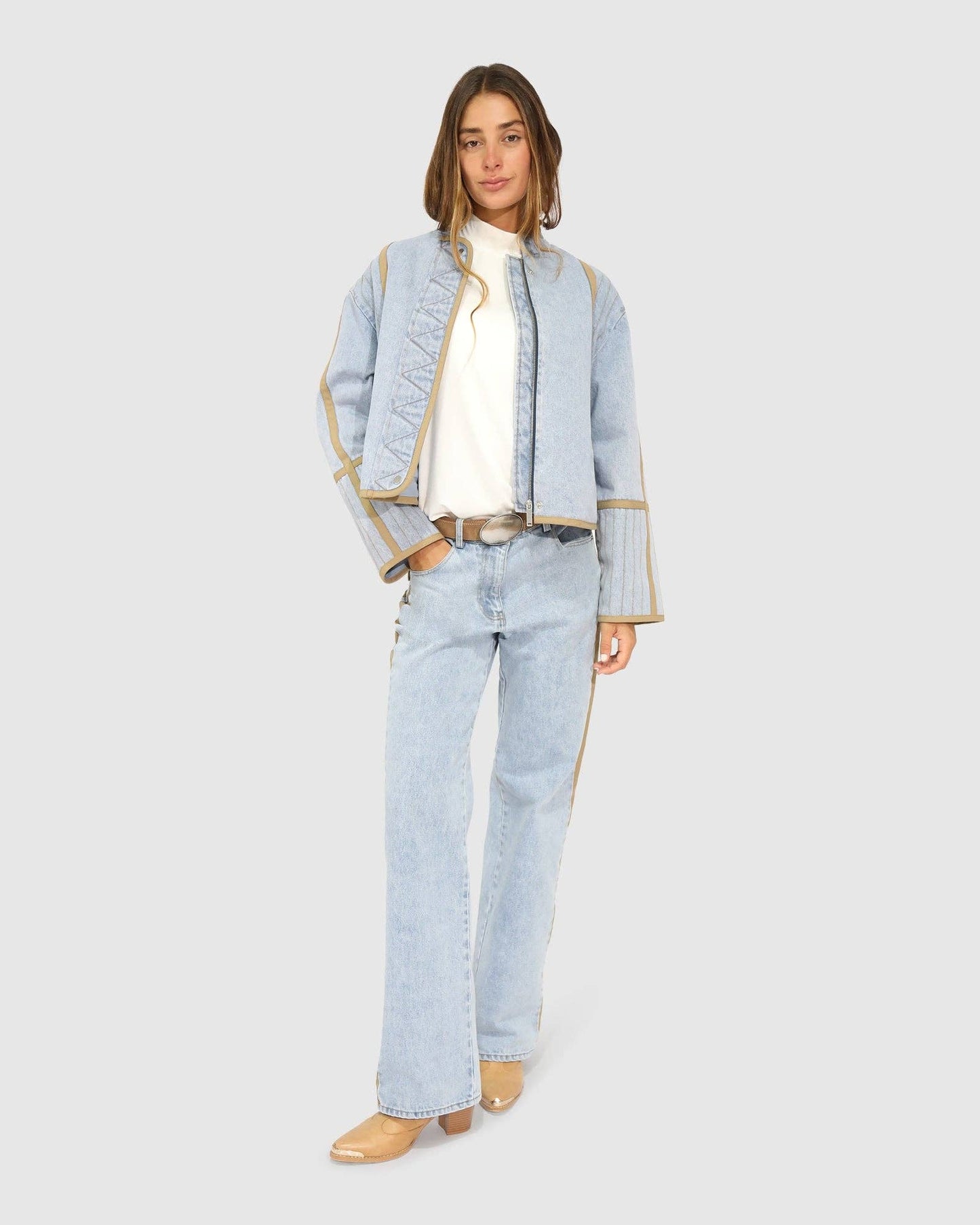 Free And Forward Quilted Denim Jacket - Light Denim Wash