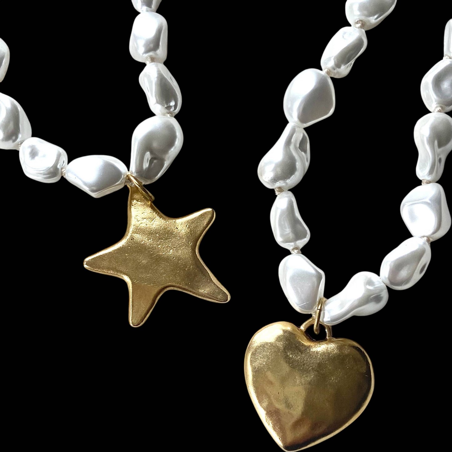 Luxe pearl strand necklace with hand casted heart or star