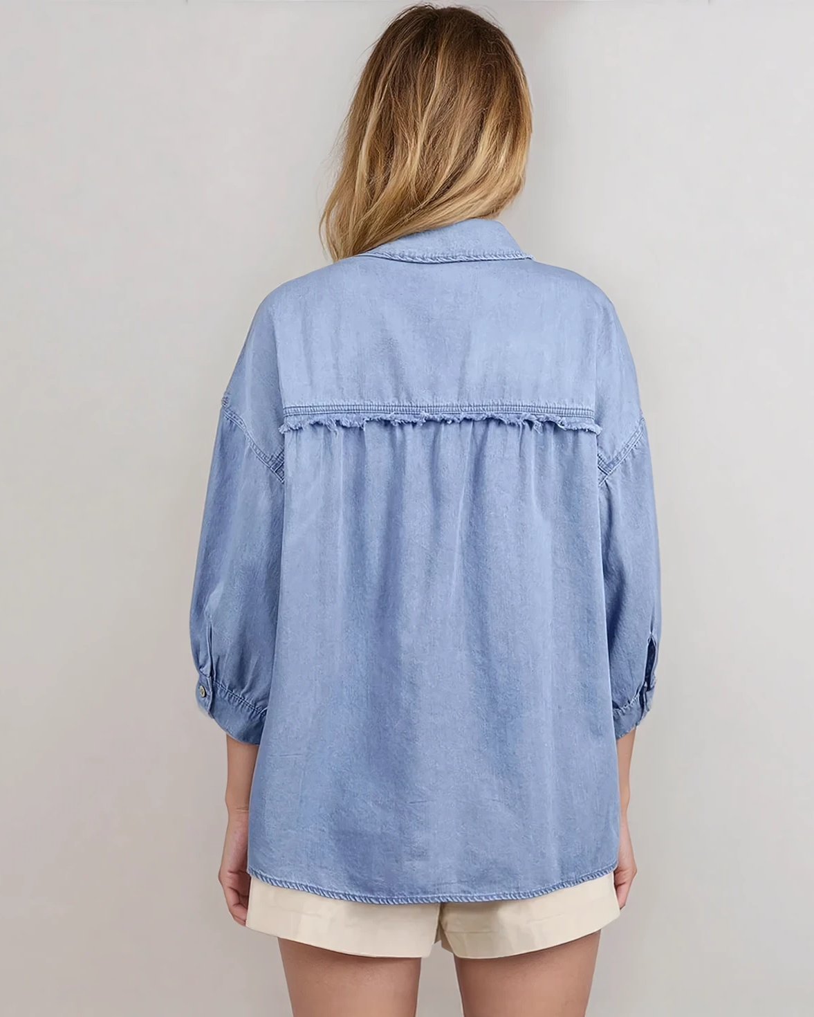 Blake Myosotis Chambray Shirt | Washed Drop Shoulder Top