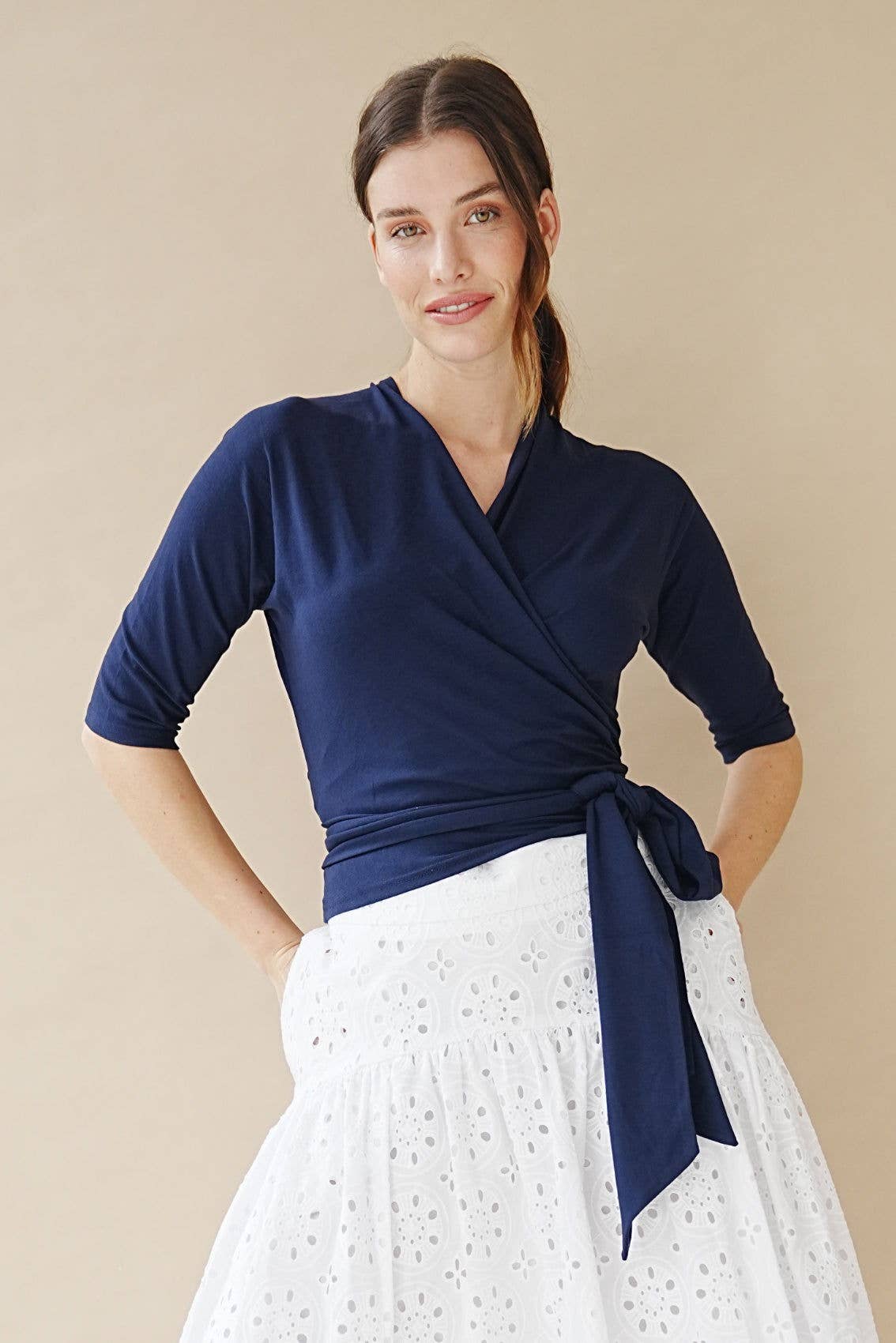 Dark blue wrap top