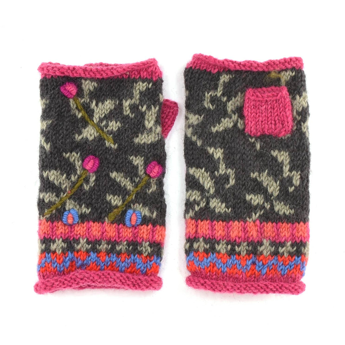 Verbier Wool Handwarmers with Floral Embroidery