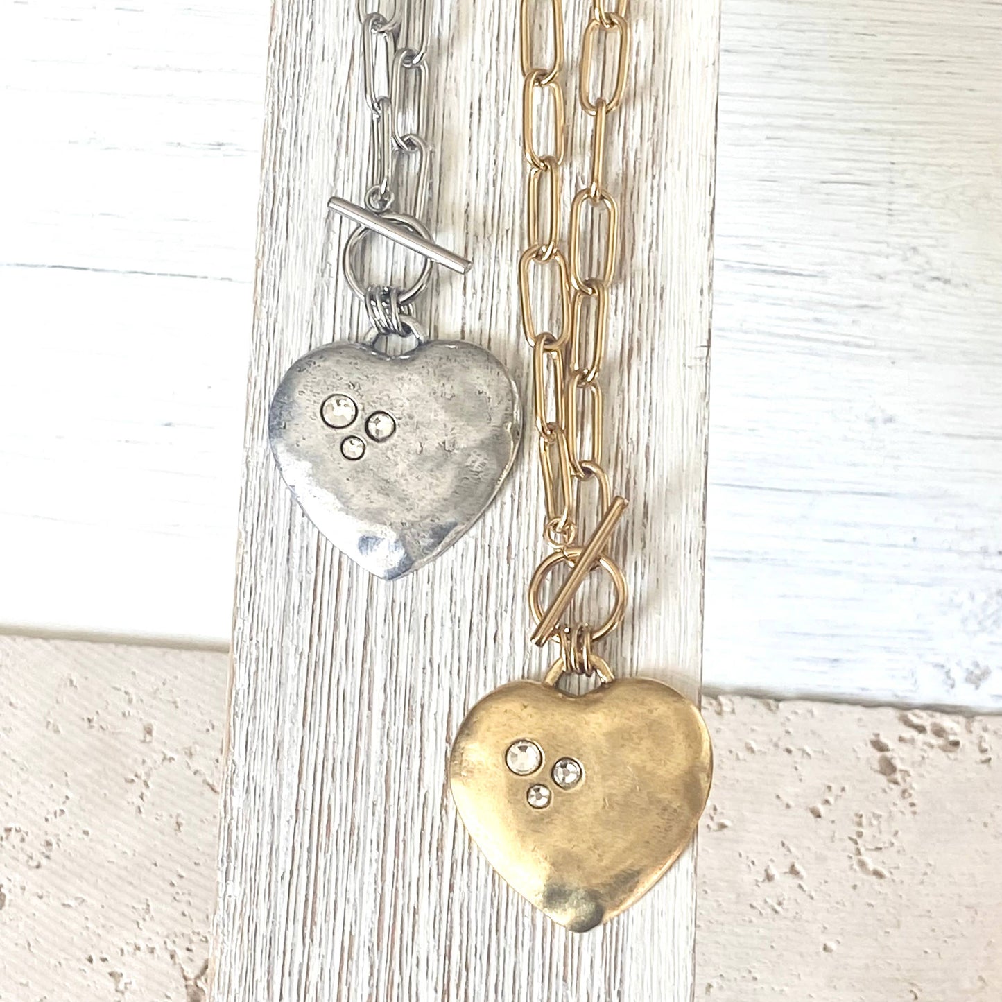 Large hammered heart with crystals statement necklace 2025