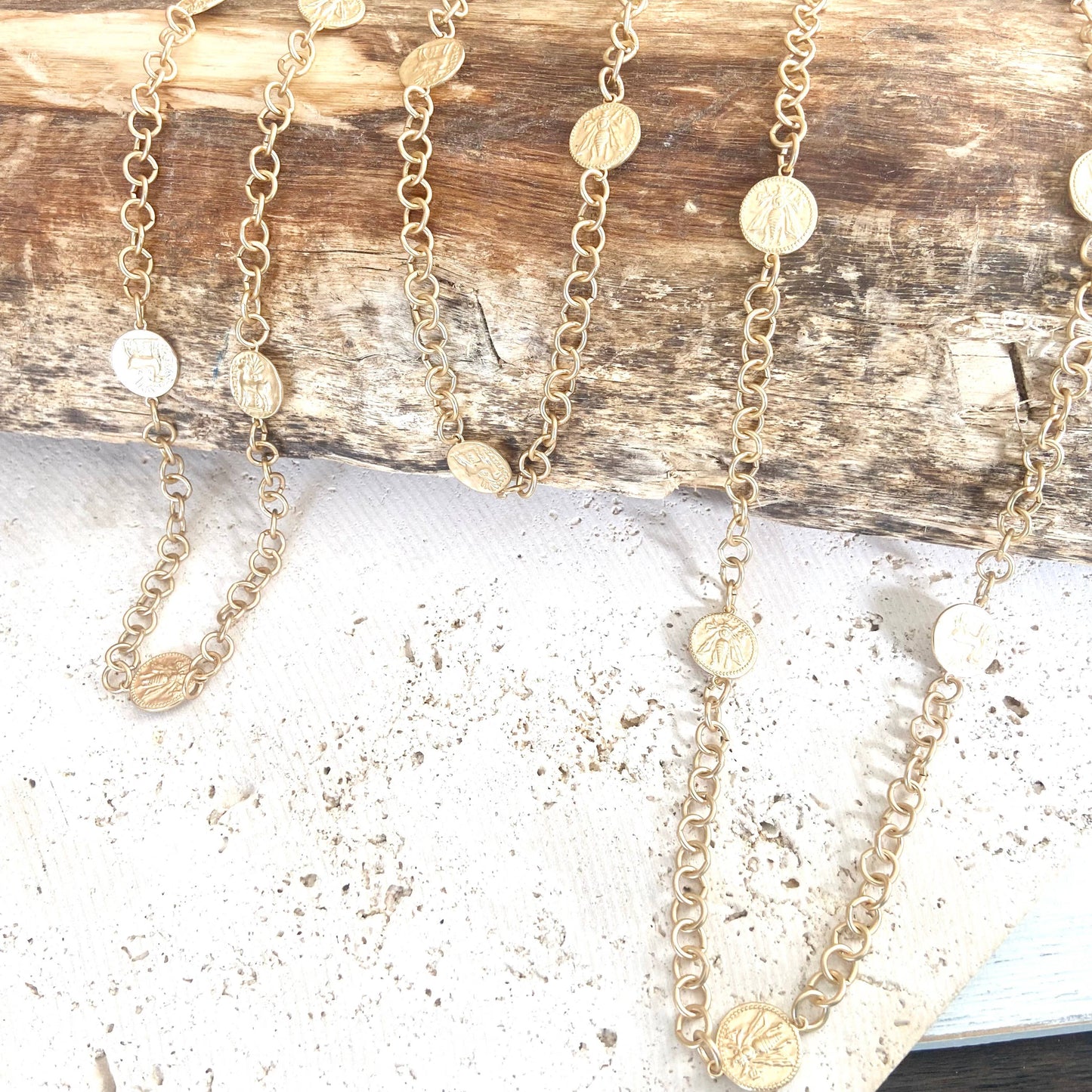 Layering coin necklace bee horse jewelry