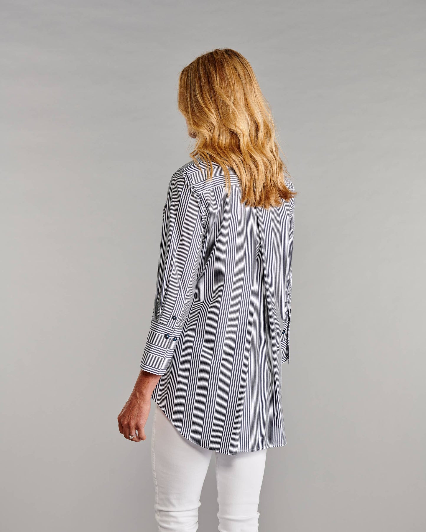 The Mandarin Tunic II in Blue with White Track Stripes
