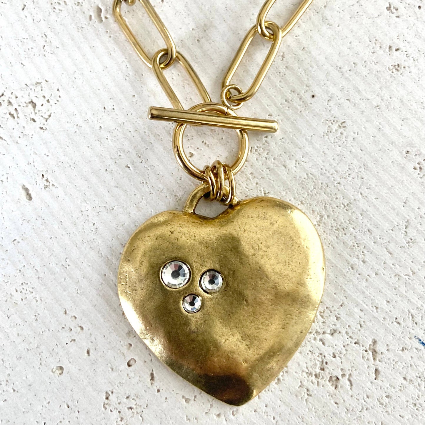 Large hammered heart with crystals statement necklace 2025
