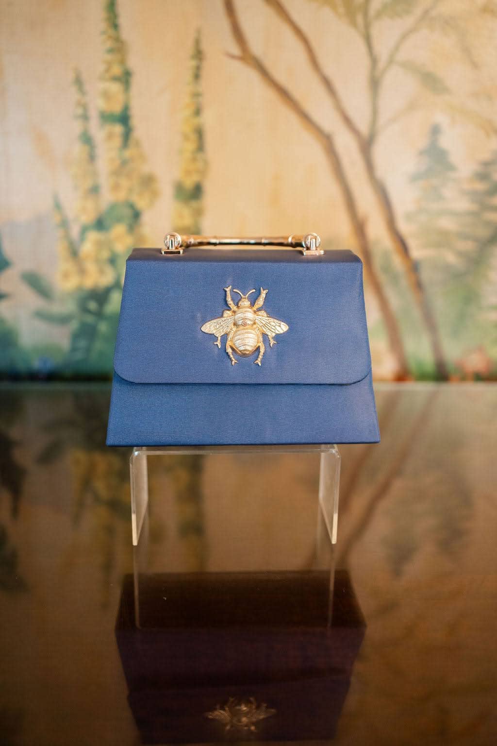Navy Faille Lulu with Gold Bamboo Handle