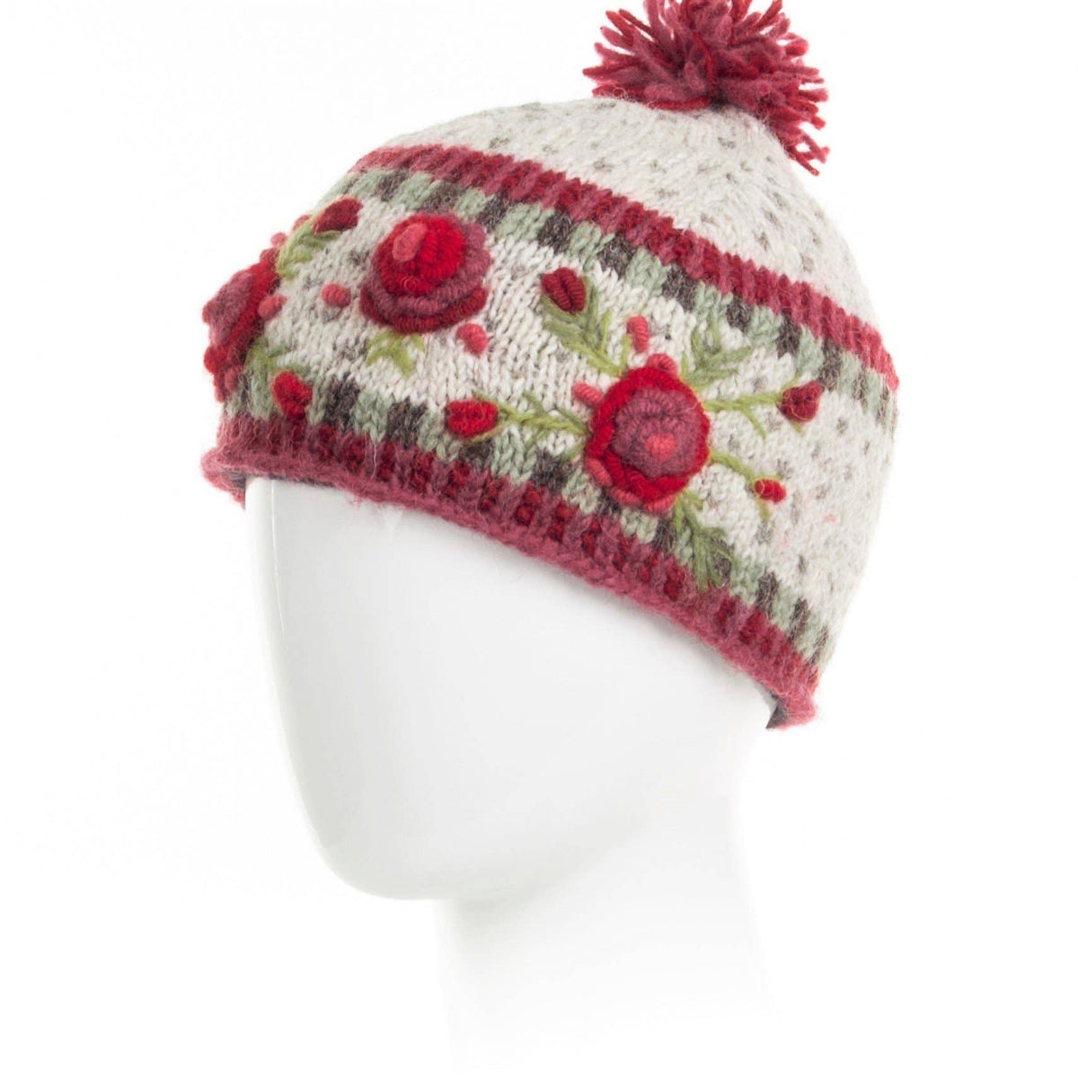 Aubrey Hand Knit Wool Beanie | Embroidered Floral Hat