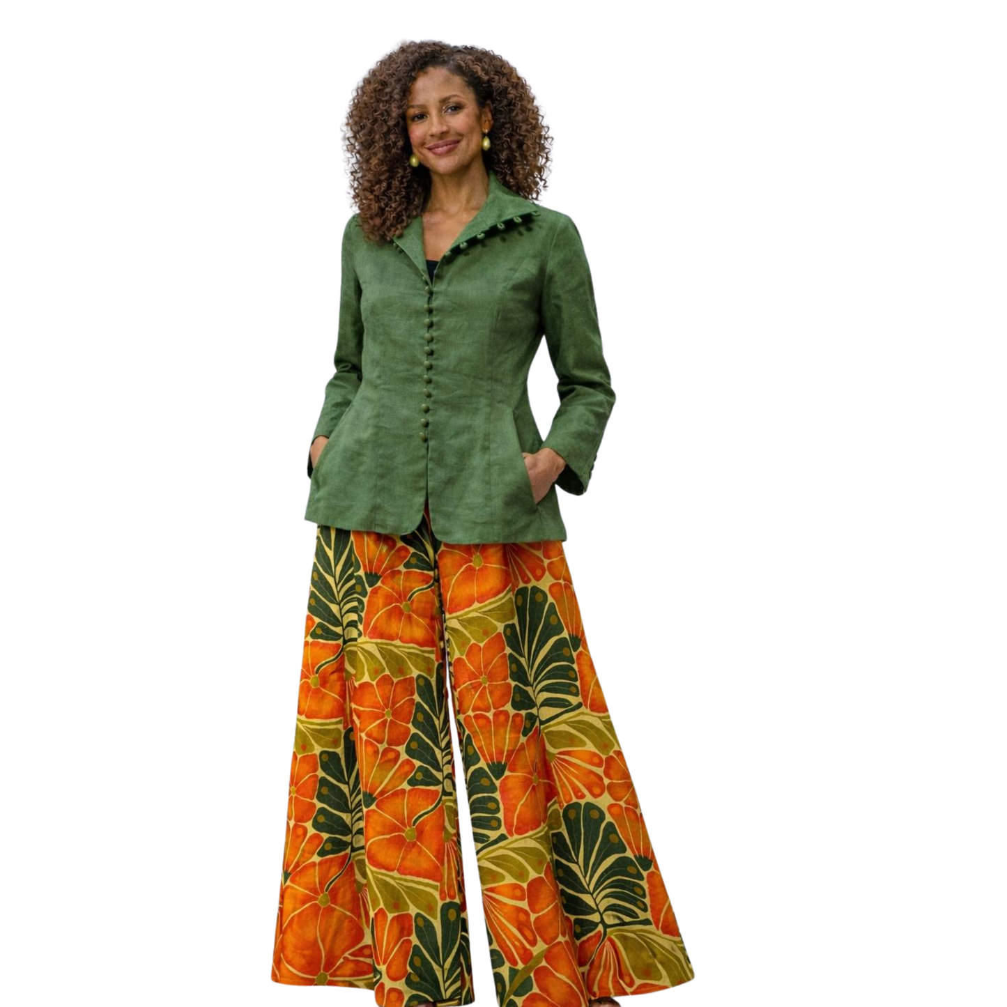 Rachel Linen Palazzo Pants – Flat Front – Artist Prints