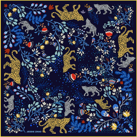 Double Sided Silk Scarf Of Amazon Rainforest Journey in Blue