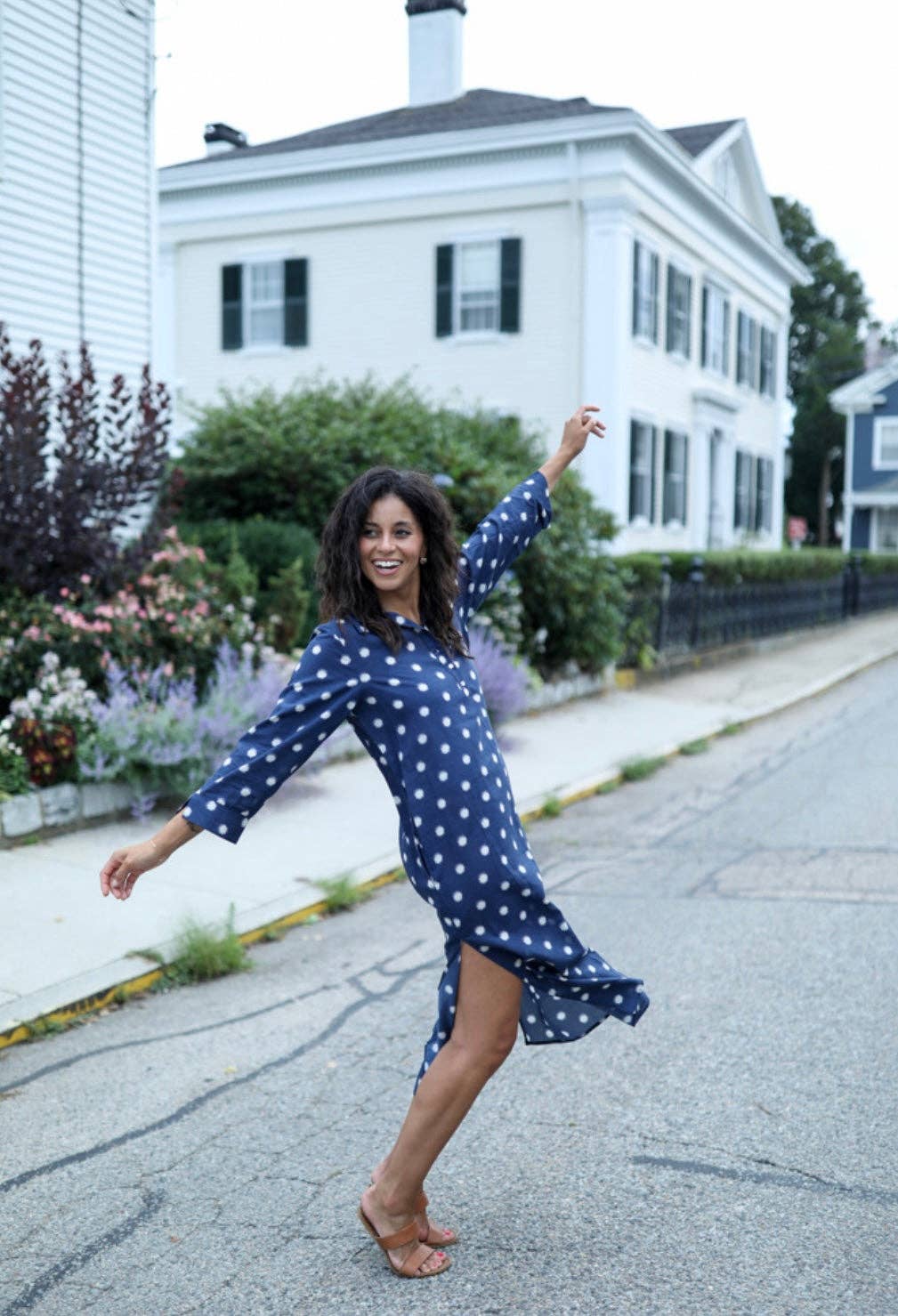 Sara Dress - Navy Dotsie