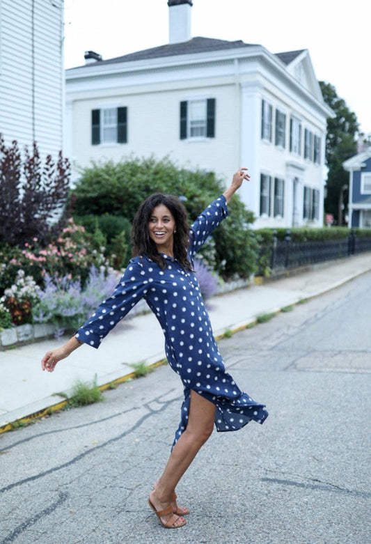 Sara Dress - Navy Dotsie