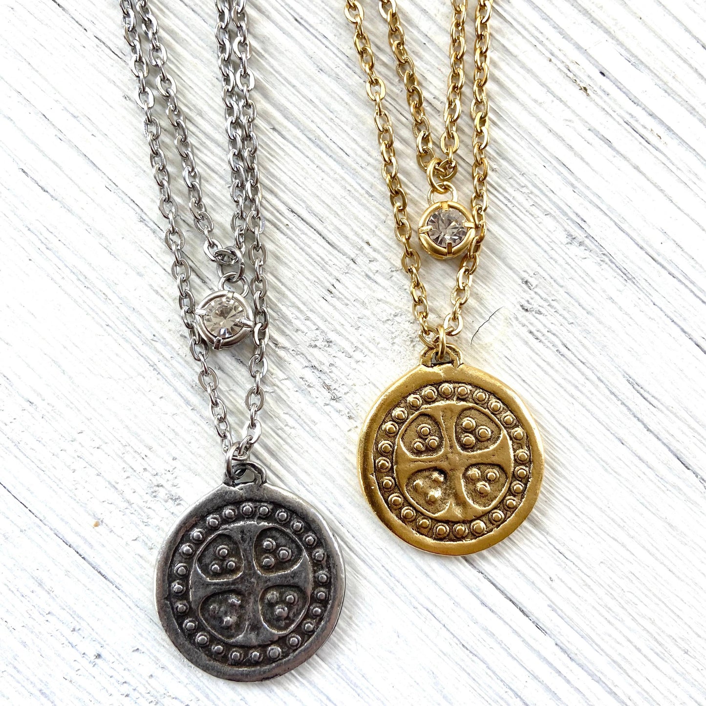 Layered necklace relic non tarnishing jewelry vintage cross