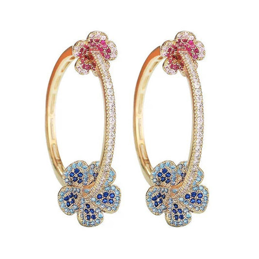 Pave Flower Hoop Earrings
