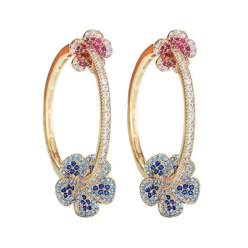 Pave Flower Hoop Earrings