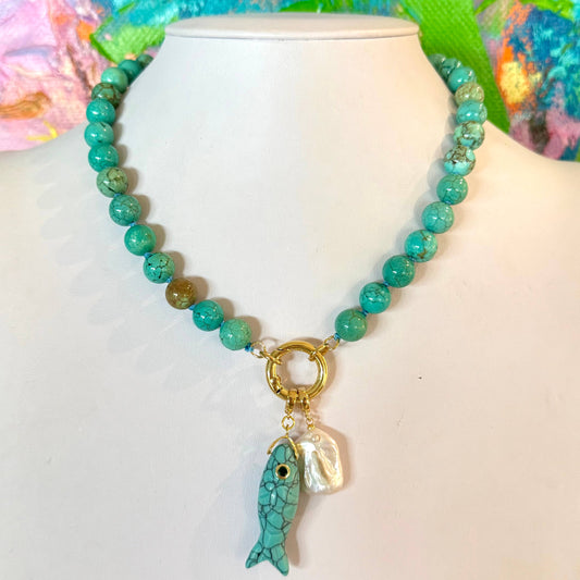 Turquoise + Fish Necklace
