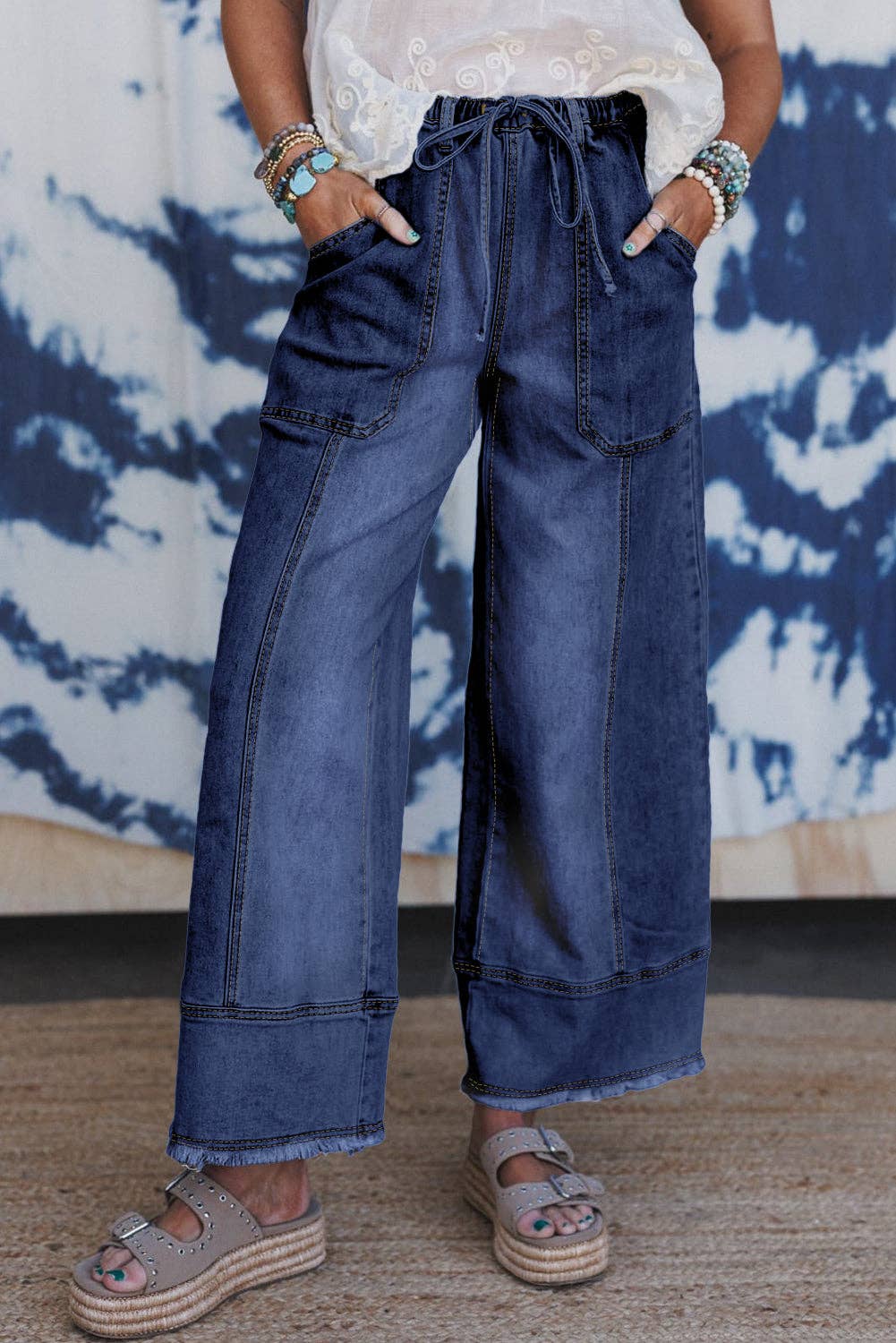 Beau Blue Jeans-Prussian Blue | Wide Leg Pants | Raw Hem