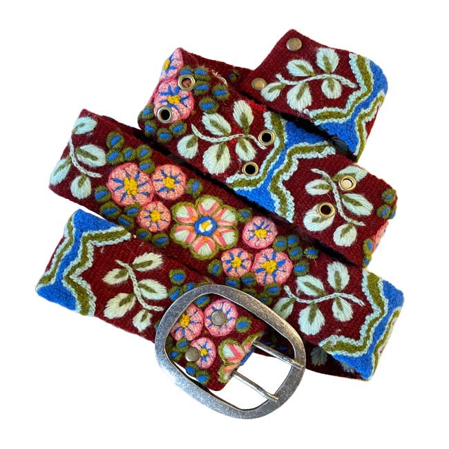 Spice Island Floral Embroidered Wool Belt