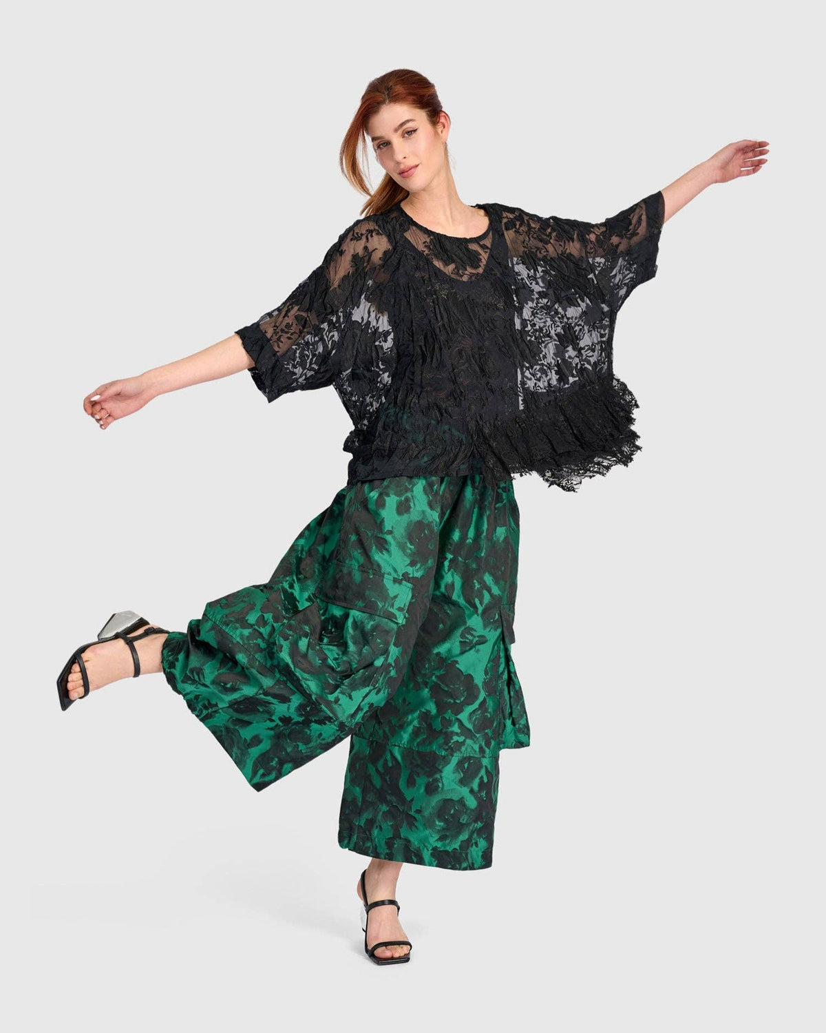 Jacquard Wide Cargo Pants, Emerald
