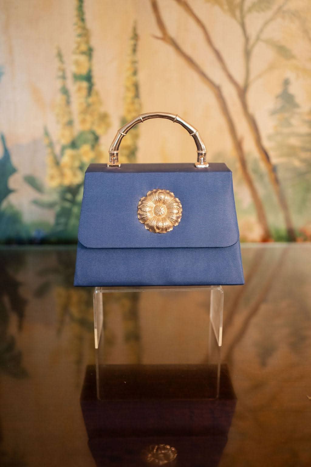 Navy Faille Lulu with Gold Bamboo Handle