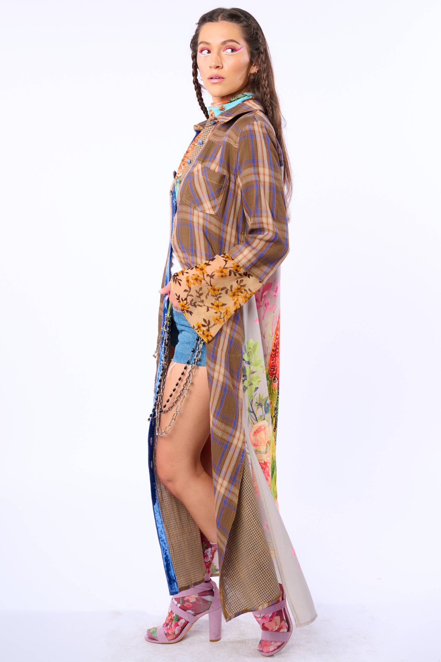 Anna Button Up Shirt Dress | Plaid Maxi | Peacock Print