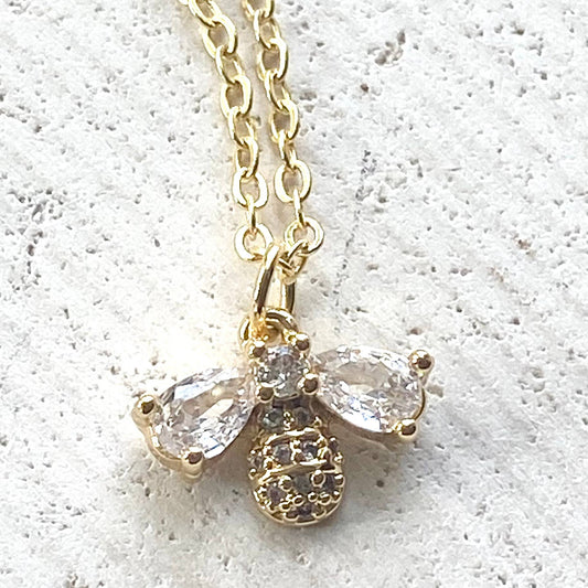 Bee necklace dainty jewelry crystal gold necklace