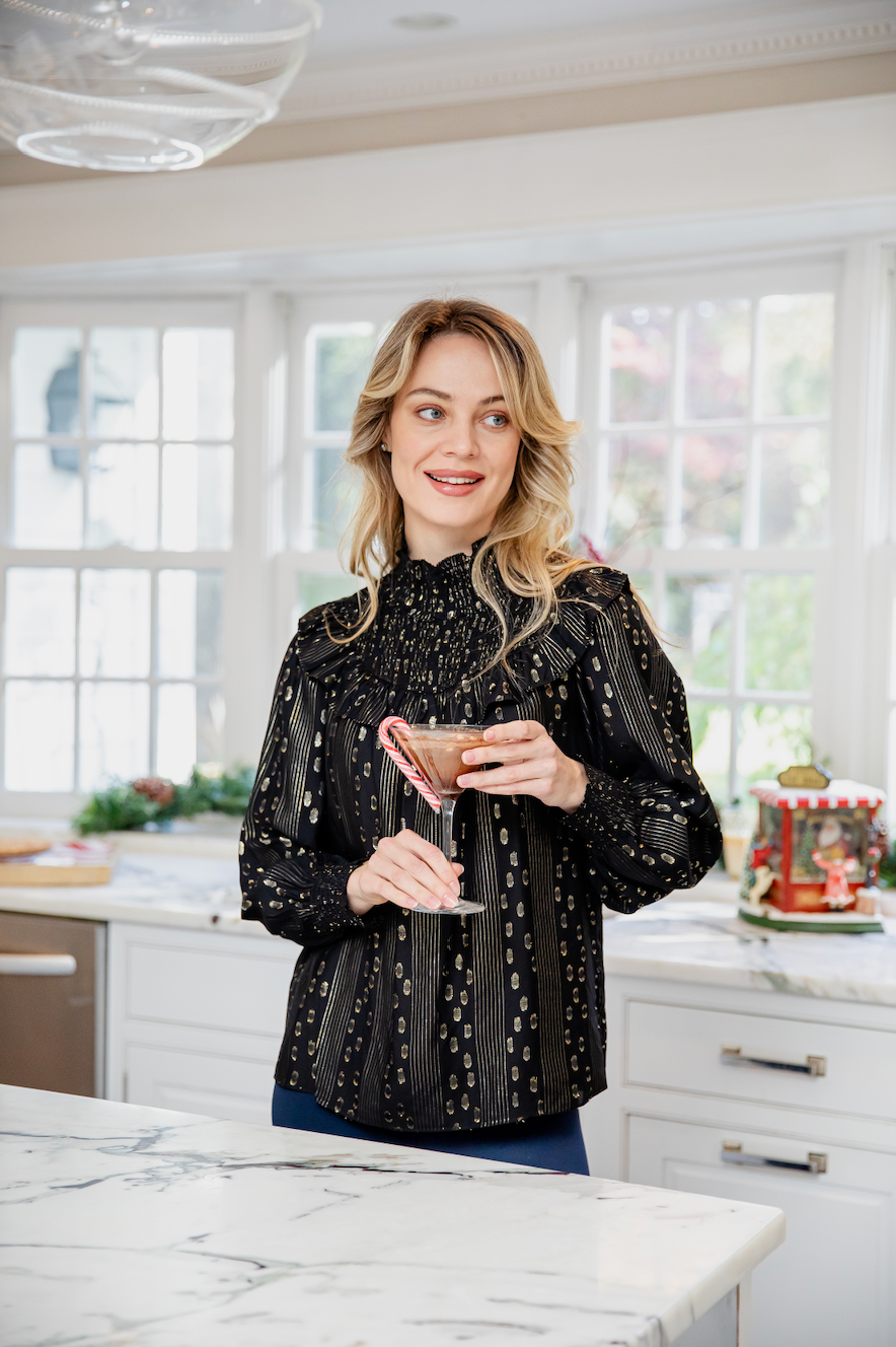 Black & Gold Lurex Smocked Neck Top