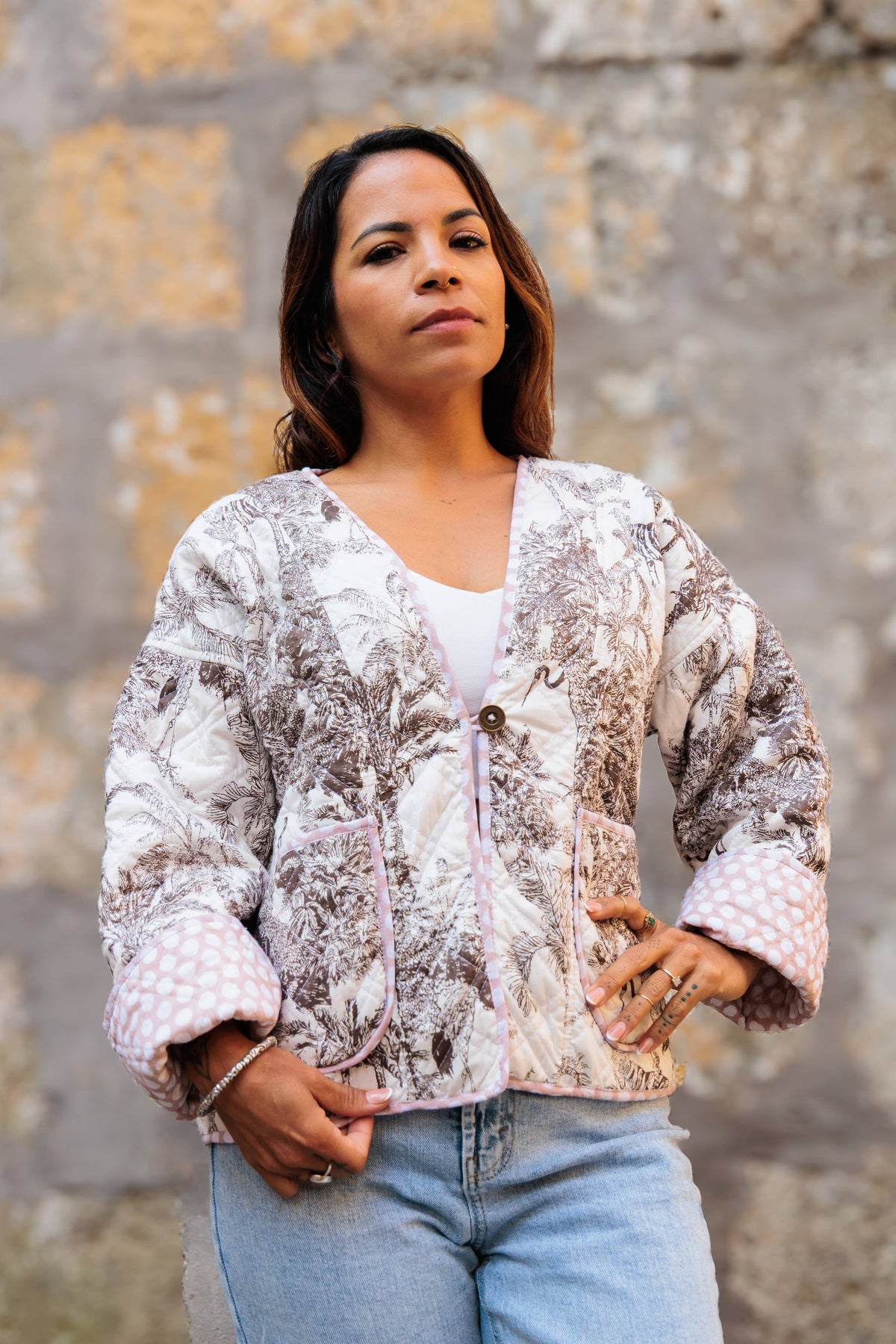 Reversible Quilted Jacket ~ Soft Pink & White