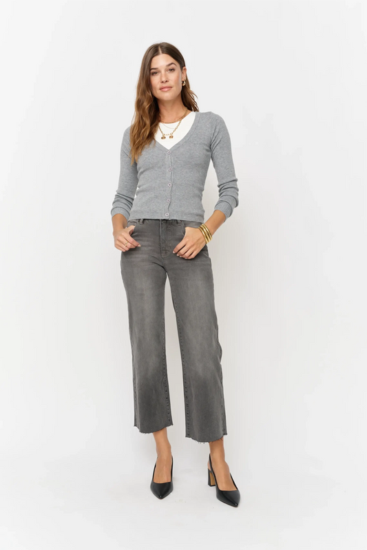 Aberdeen High Rise Wide Leg Crop Grey Worn