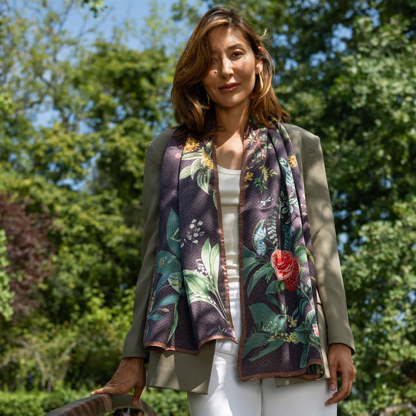 Sara - Long Satin Silk Scarf - Chocolate