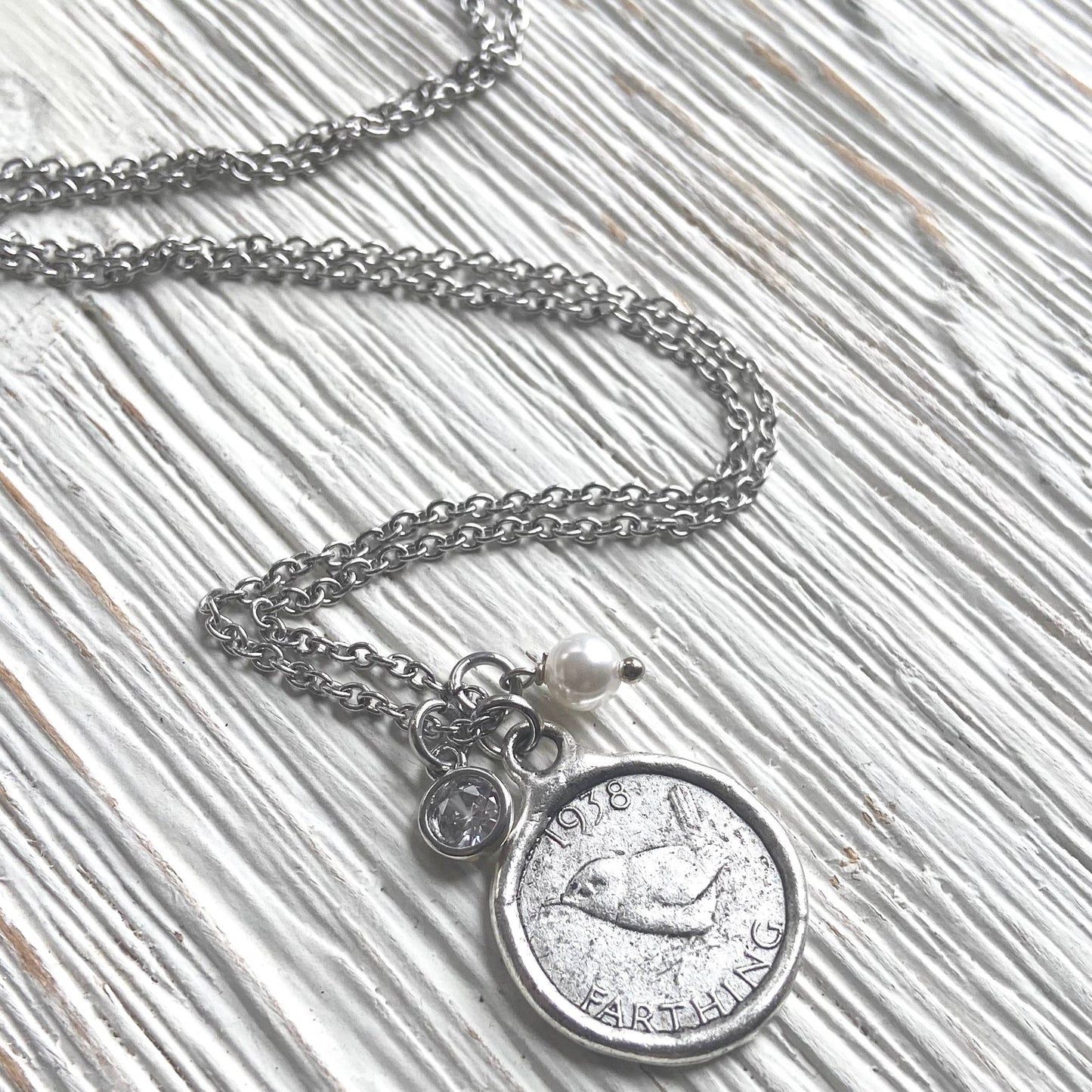 English farthing coin necklace silver England royal family