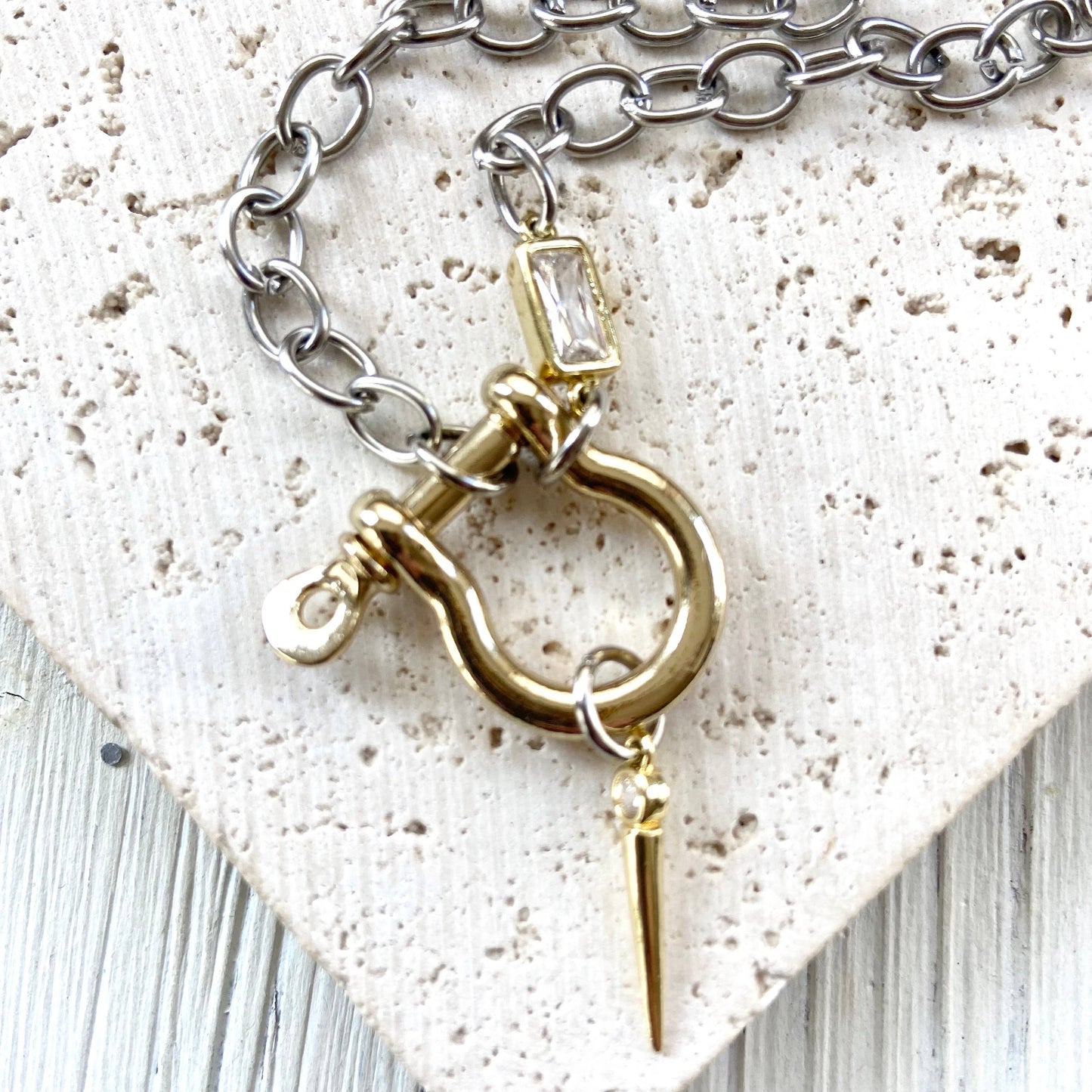 Shackle necklace mixed metal jewelry charm holder