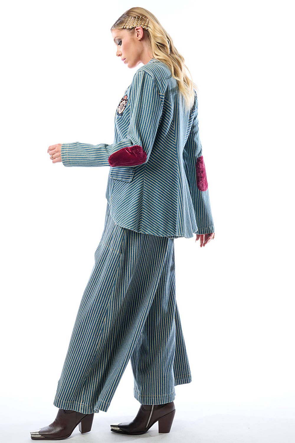 Adela Stripe Denim Blazer