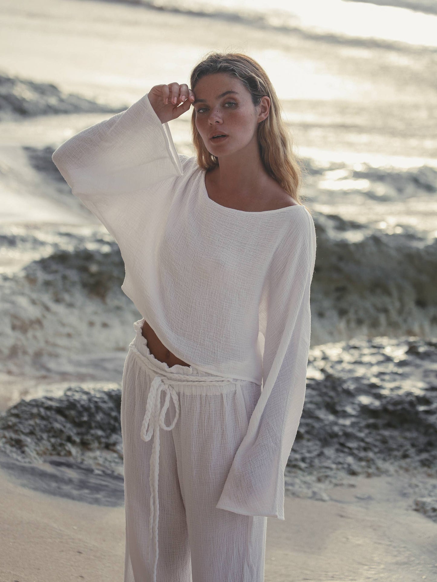 Paloma Paper Bag Pants - White | 100% Turkish Cotton Bohemia