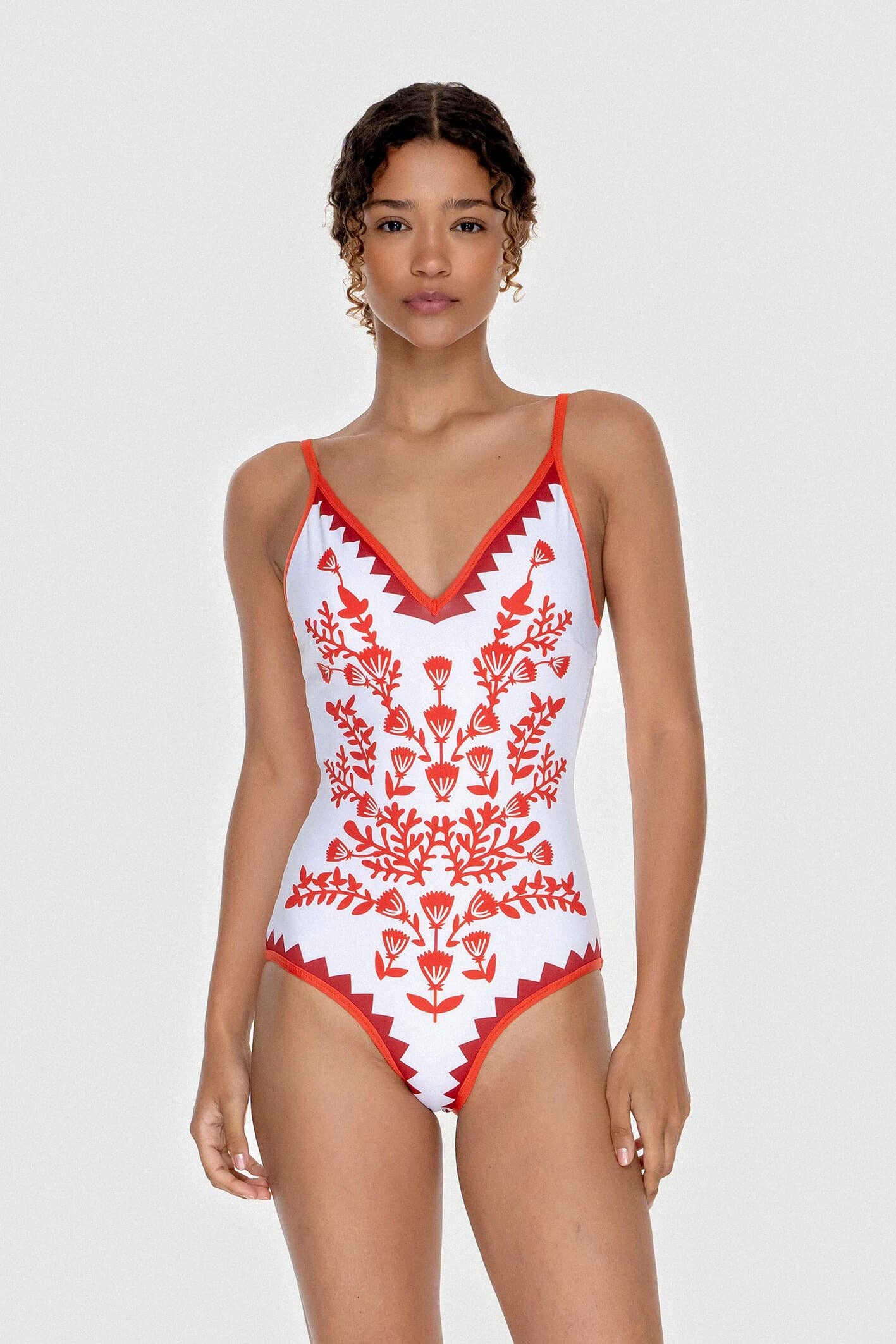 Red Coral Reversible V-Neck One-Piece Swimsuit