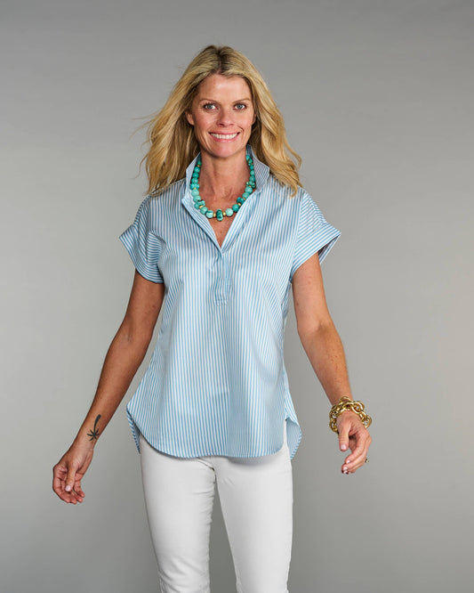 The Cap Sleeve League Blouse Sea Glass Stripe