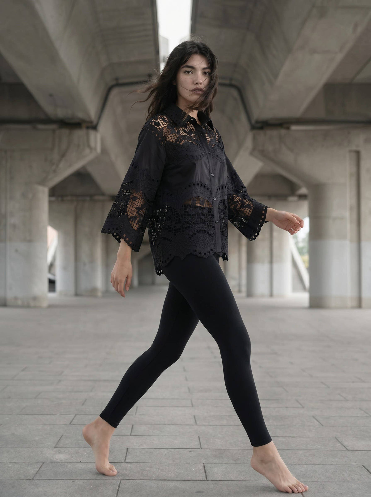 Embroidered Lace Button-Down Blouse