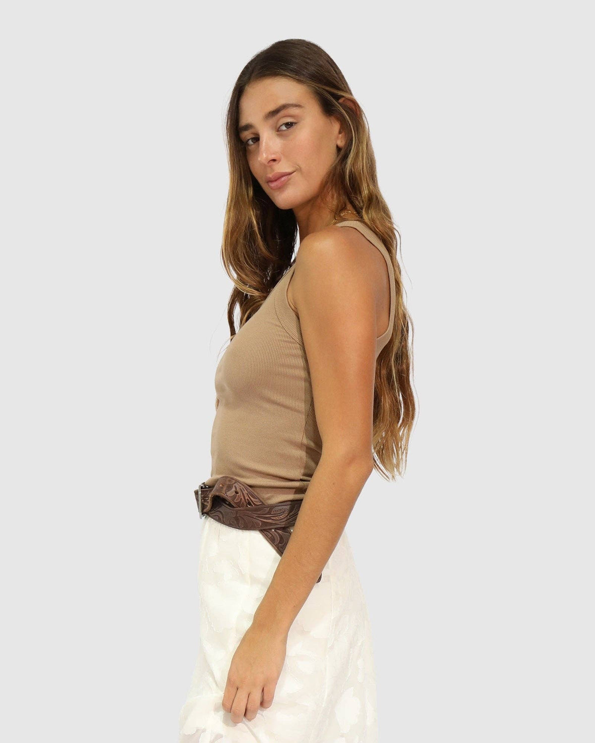 Last Time Ribbed Tank Top - Beige