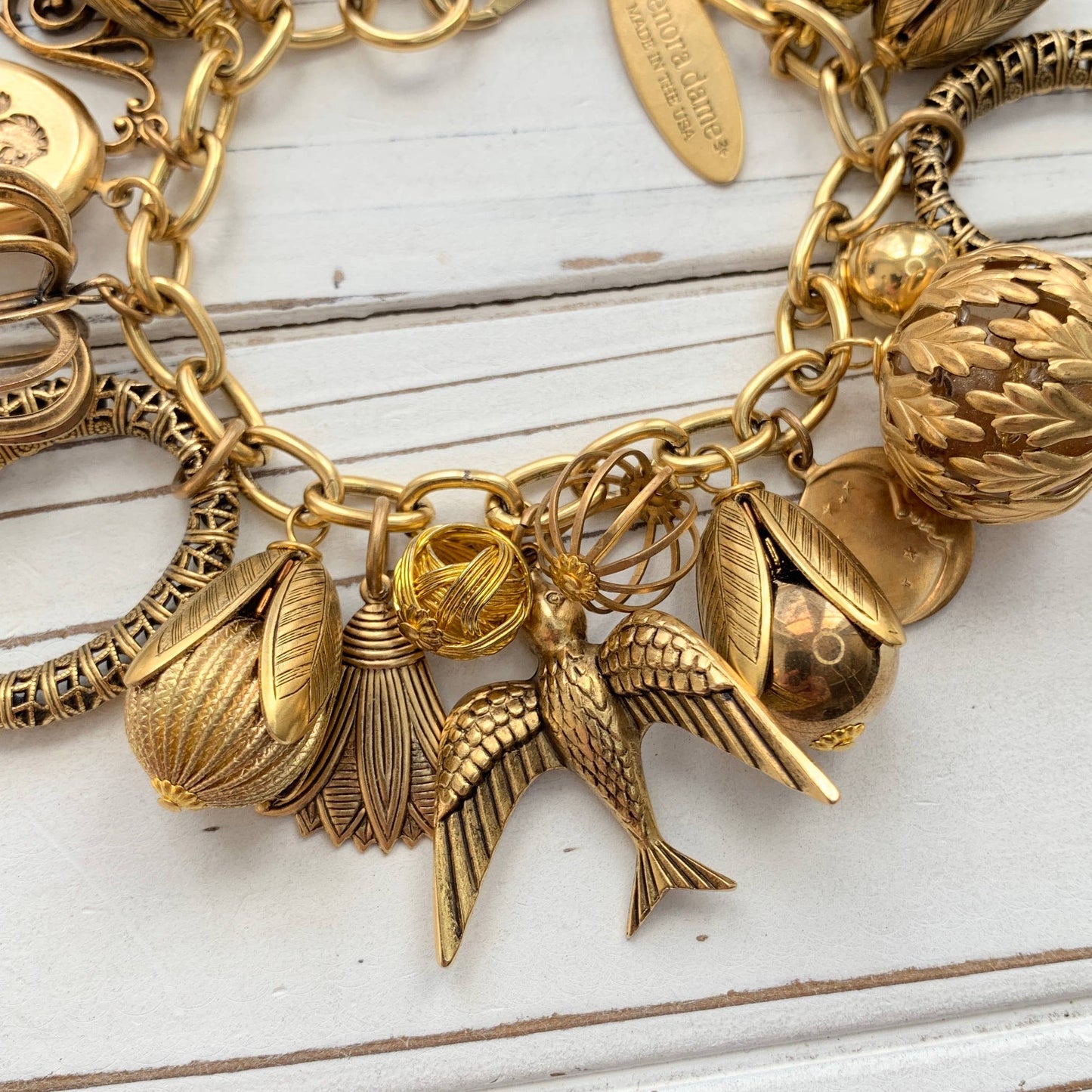 Vintage Inspired Gilded Charm Bracelet