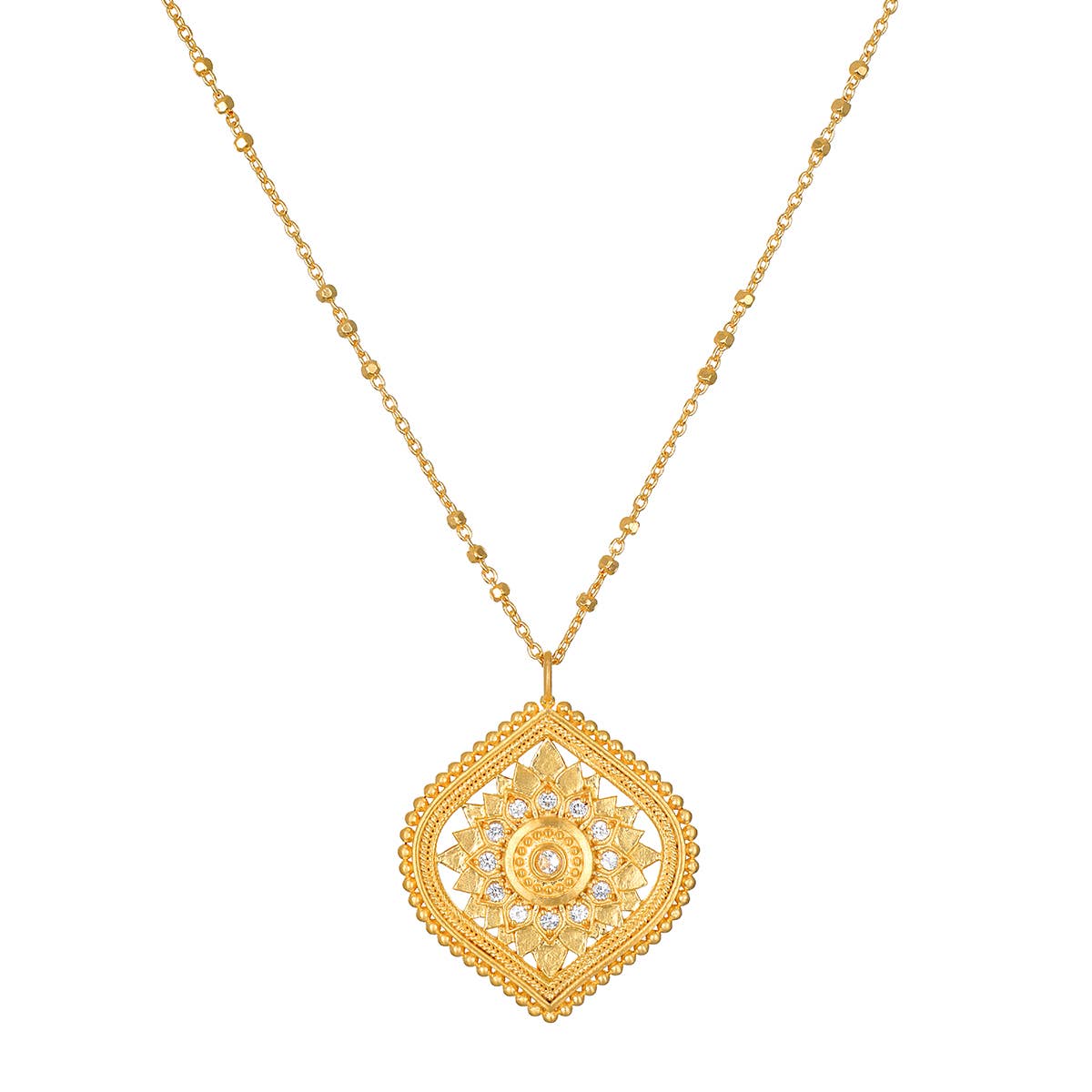 Spring Lotus 2024 - 18” White topaz lotus medallion necklace