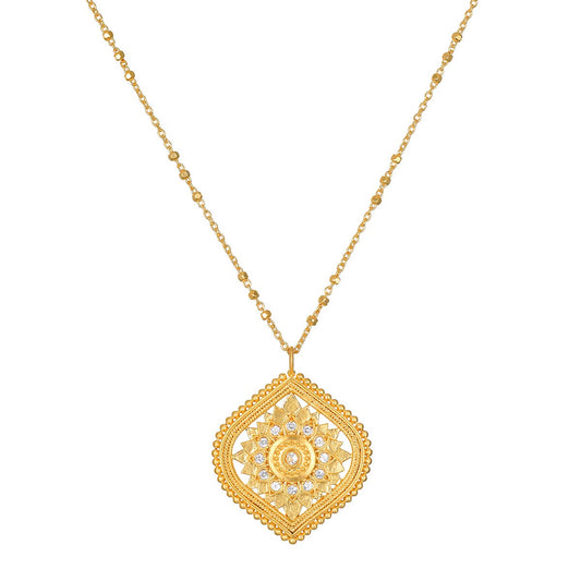 Spring Lotus 2024 - 18” White topaz lotus medallion necklace