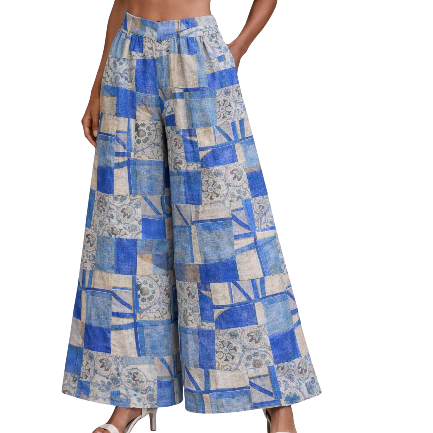 Rachel Linen Palazzo Pants – Flat Front – Artist Prints