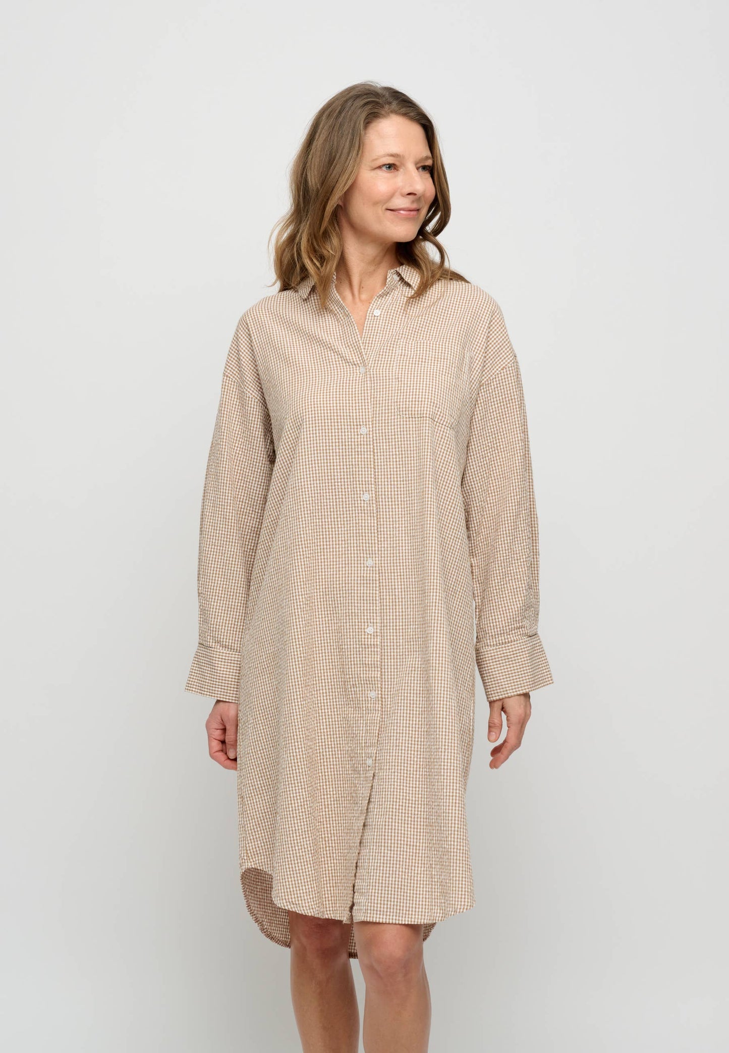 Haven shirtdress gingham - white / camel
