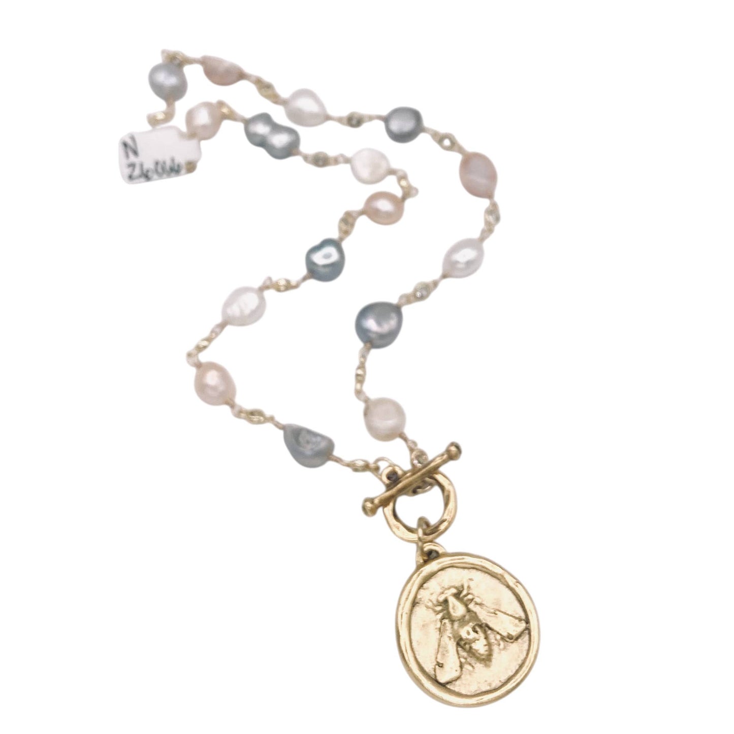 Bee coin pearl statement necklace